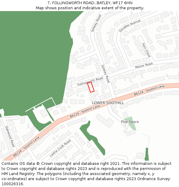 7, FOLLINGWORTH ROAD, BATLEY, WF17 6HN: Location map and indicative extent of plot