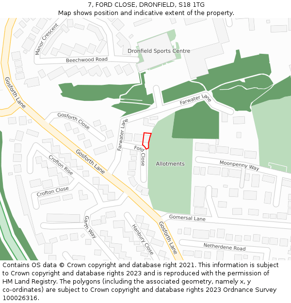 7, FORD CLOSE, DRONFIELD, S18 1TG: Location map and indicative extent of plot