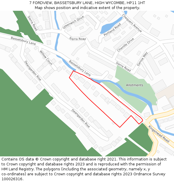 7 FORDVIEW, BASSETSBURY LANE, HIGH WYCOMBE, HP11 1HT: Location map and indicative extent of plot