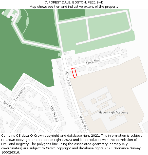 7, FOREST DALE, BOSTON, PE21 9HD: Location map and indicative extent of plot