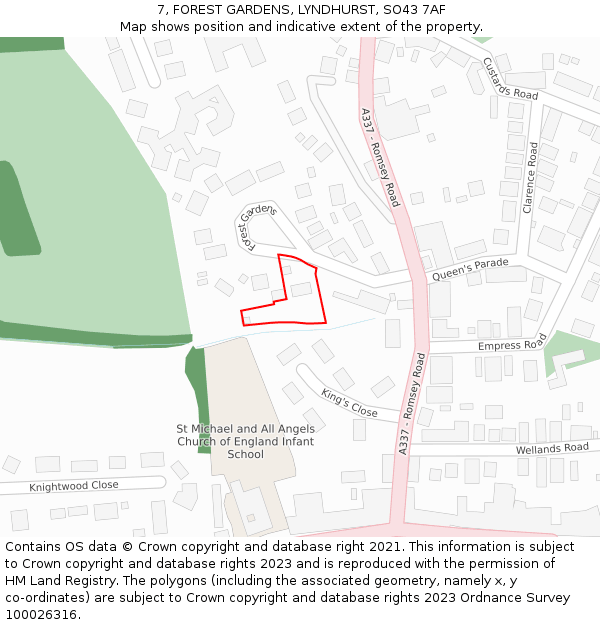 7, FOREST GARDENS, LYNDHURST, SO43 7AF: Location map and indicative extent of plot