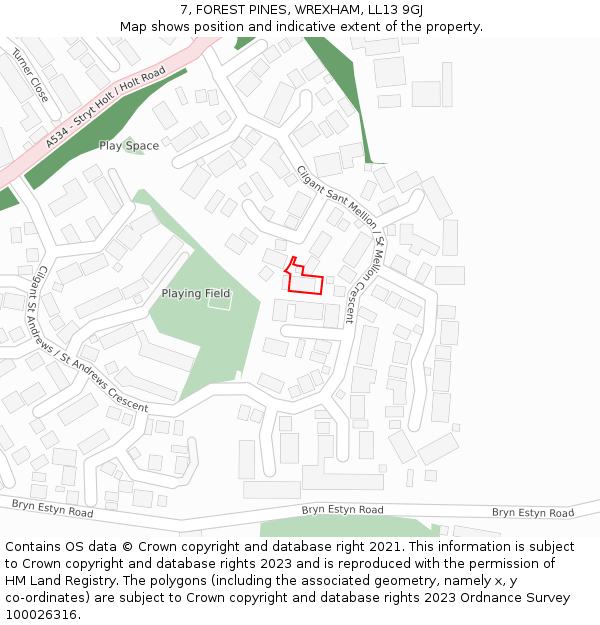 7, FOREST PINES, WREXHAM, LL13 9GJ: Location map and indicative extent of plot