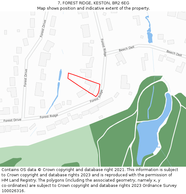 7, FOREST RIDGE, KESTON, BR2 6EG: Location map and indicative extent of plot