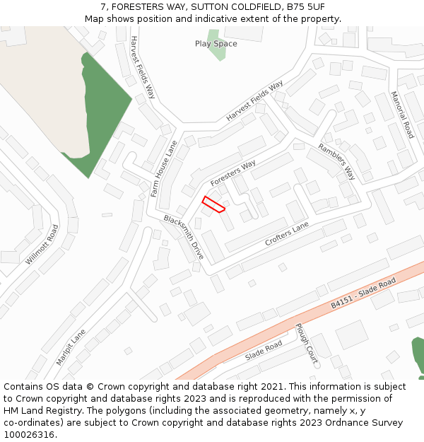 7, FORESTERS WAY, SUTTON COLDFIELD, B75 5UF: Location map and indicative extent of plot