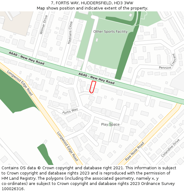 7, FORTIS WAY, HUDDERSFIELD, HD3 3WW: Location map and indicative extent of plot