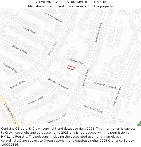 7, FORTON CLOSE, BOURNEMOUTH, BH10 6HX: Location map and indicative extent of plot