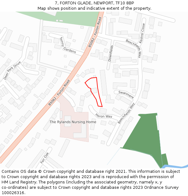 7, FORTON GLADE, NEWPORT, TF10 8BP: Location map and indicative extent of plot