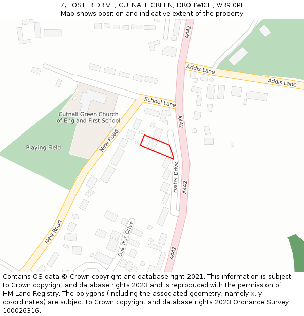 7, FOSTER DRIVE, CUTNALL GREEN, DROITWICH, WR9 0PL: Location map and indicative extent of plot