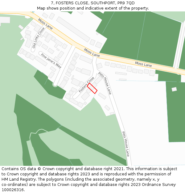 7, FOSTERS CLOSE, SOUTHPORT, PR9 7QD: Location map and indicative extent of plot