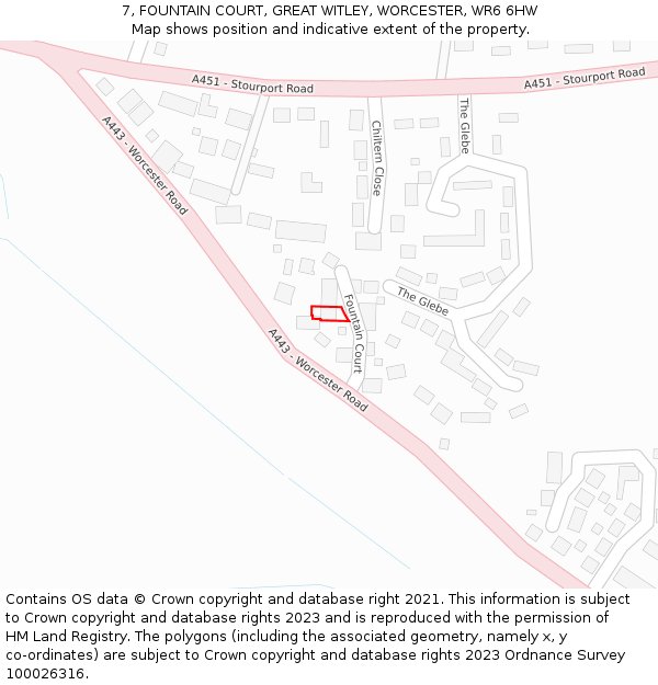 7, FOUNTAIN COURT, GREAT WITLEY, WORCESTER, WR6 6HW: Location map and indicative extent of plot