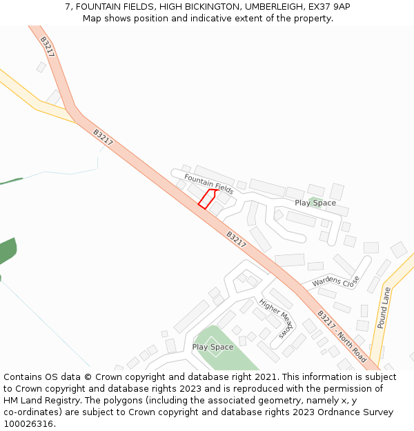 7, FOUNTAIN FIELDS, HIGH BICKINGTON, UMBERLEIGH, EX37 9AP: Location map and indicative extent of plot