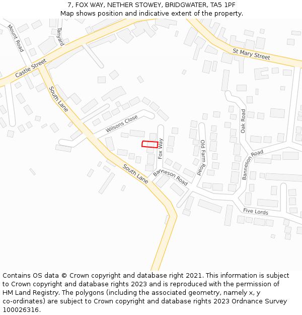 7, FOX WAY, NETHER STOWEY, BRIDGWATER, TA5 1PF: Location map and indicative extent of plot