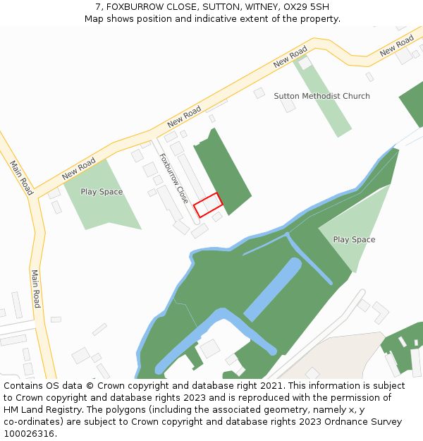 7, FOXBURROW CLOSE, SUTTON, WITNEY, OX29 5SH: Location map and indicative extent of plot