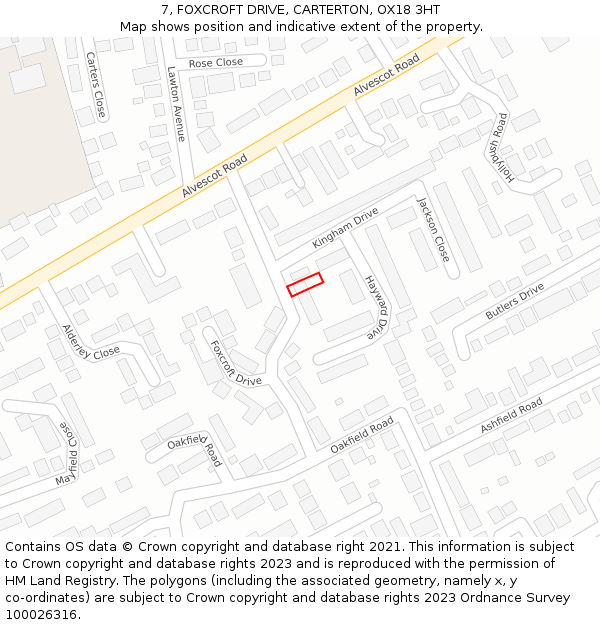 7, FOXCROFT DRIVE, CARTERTON, OX18 3HT: Location map and indicative extent of plot