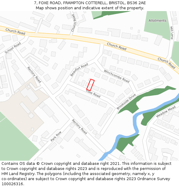 7, FOXE ROAD, FRAMPTON COTTERELL, BRISTOL, BS36 2AE: Location map and indicative extent of plot