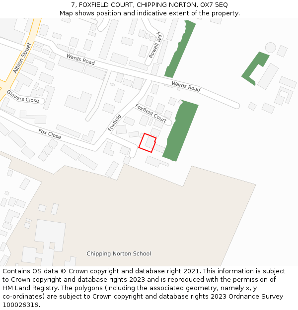 7, FOXFIELD COURT, CHIPPING NORTON, OX7 5EQ: Location map and indicative extent of plot