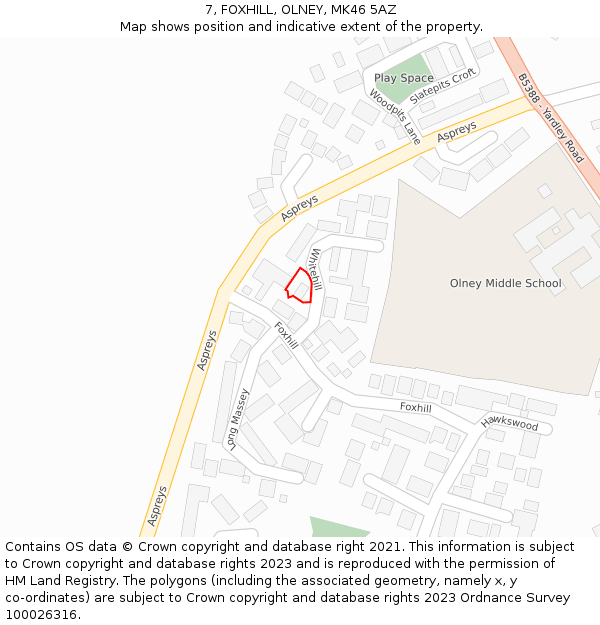 7, FOXHILL, OLNEY, MK46 5AZ: Location map and indicative extent of plot