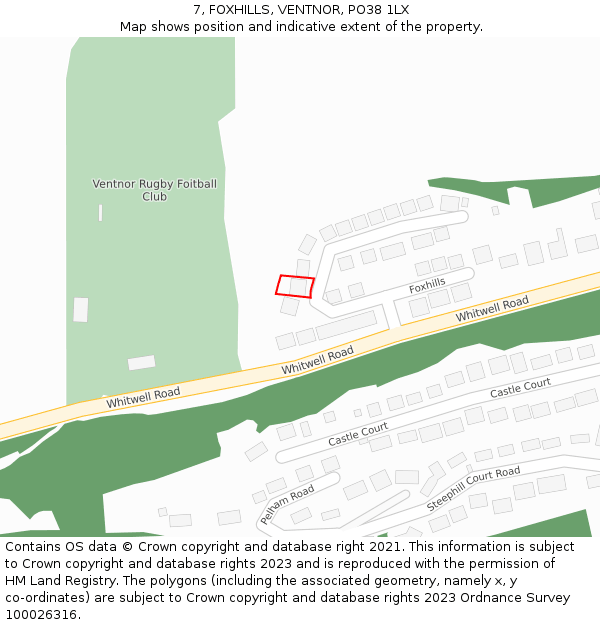 7, FOXHILLS, VENTNOR, PO38 1LX: Location map and indicative extent of plot