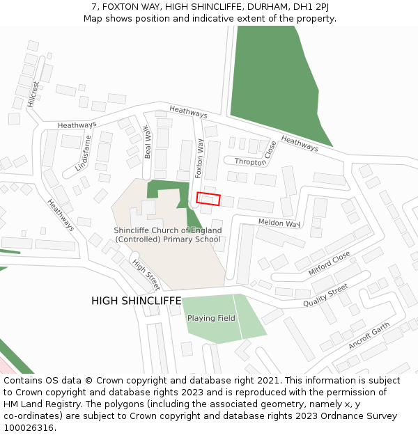7, FOXTON WAY, HIGH SHINCLIFFE, DURHAM, DH1 2PJ: Location map and indicative extent of plot