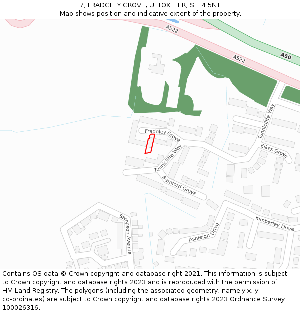 7, FRADGLEY GROVE, UTTOXETER, ST14 5NT: Location map and indicative extent of plot