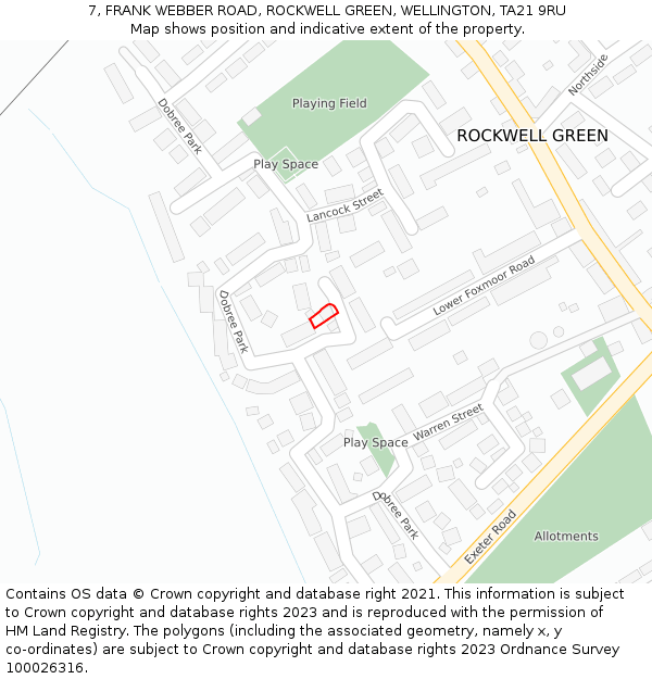 7, FRANK WEBBER ROAD, ROCKWELL GREEN, WELLINGTON, TA21 9RU: Location map and indicative extent of plot