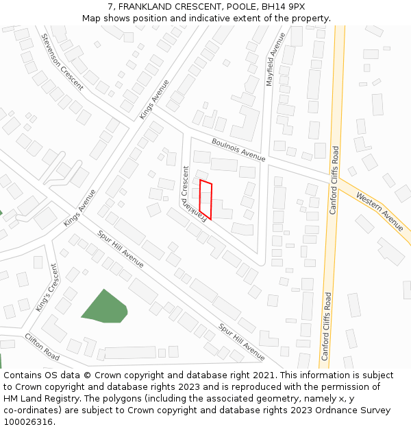 7, FRANKLAND CRESCENT, POOLE, BH14 9PX: Location map and indicative extent of plot