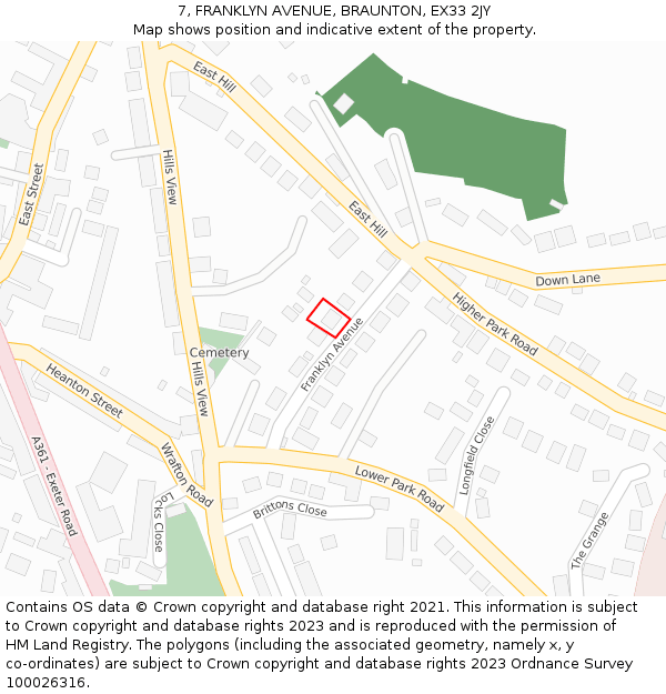 7, FRANKLYN AVENUE, BRAUNTON, EX33 2JY: Location map and indicative extent of plot