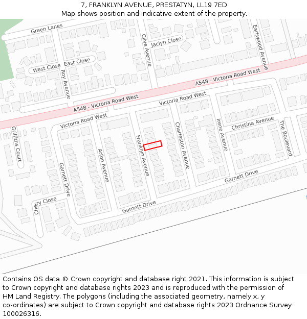 7, FRANKLYN AVENUE, PRESTATYN, LL19 7ED: Location map and indicative extent of plot