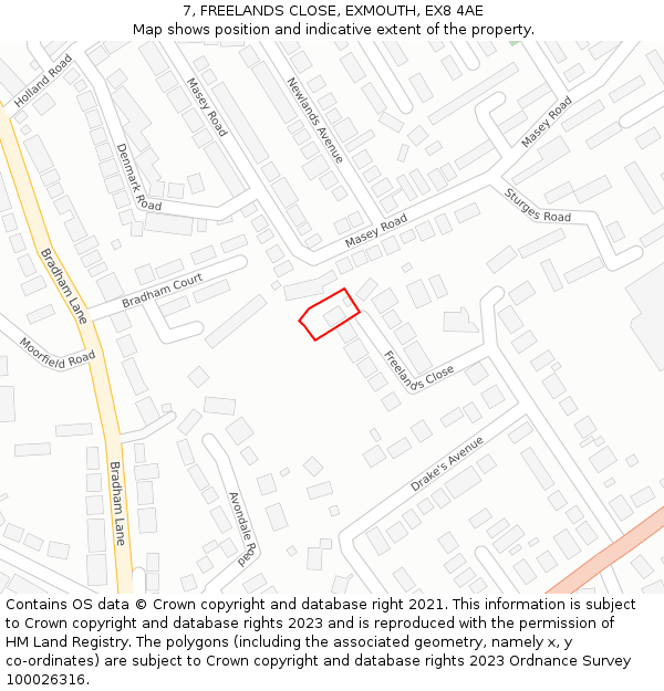 7, FREELANDS CLOSE, EXMOUTH, EX8 4AE: Location map and indicative extent of plot