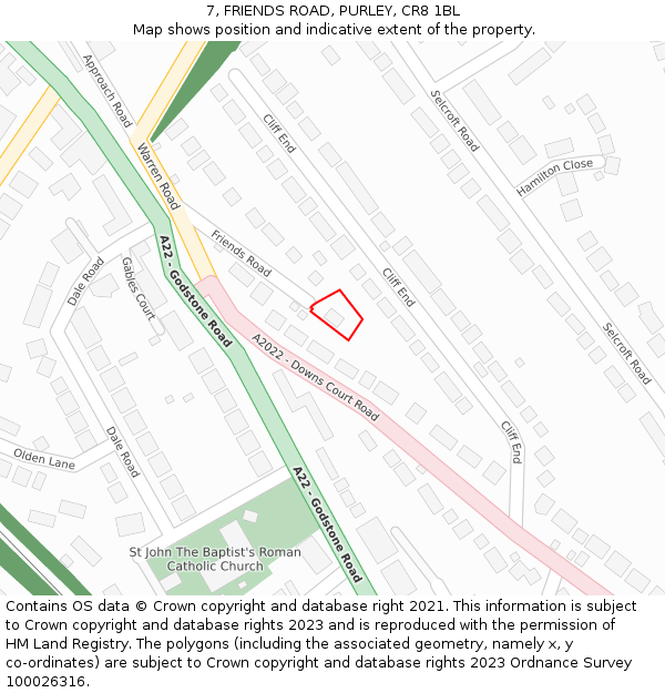 7, FRIENDS ROAD, PURLEY, CR8 1BL: Location map and indicative extent of plot