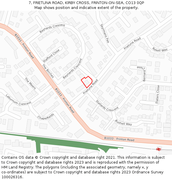 7, FRIETUNA ROAD, KIRBY CROSS, FRINTON-ON-SEA, CO13 0QP: Location map and indicative extent of plot