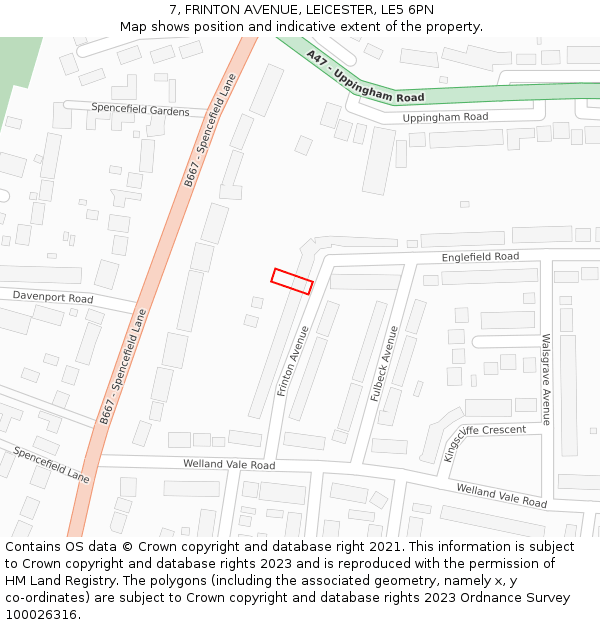 7, FRINTON AVENUE, LEICESTER, LE5 6PN: Location map and indicative extent of plot