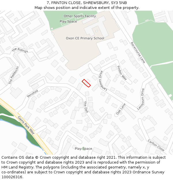 7, FRINTON CLOSE, SHREWSBURY, SY3 5NB: Location map and indicative extent of plot