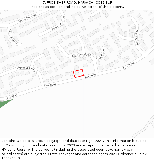 7, FROBISHER ROAD, HARWICH, CO12 3UF: Location map and indicative extent of plot