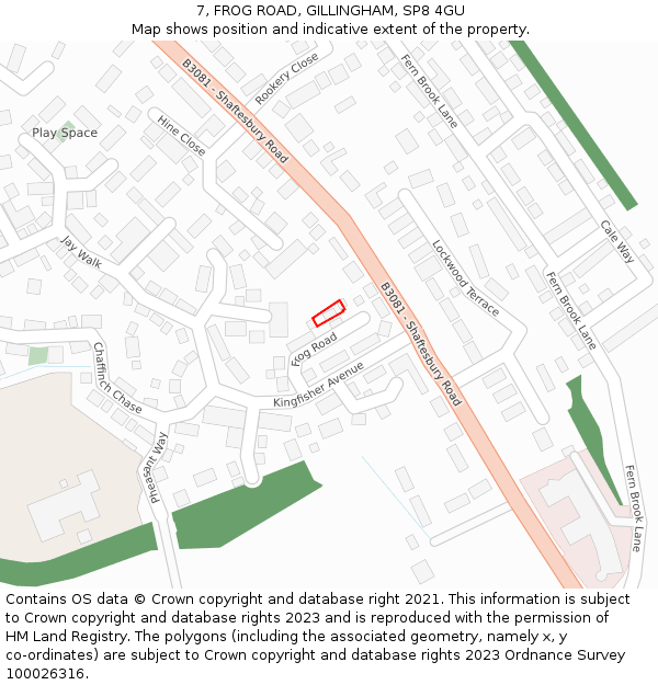 7, FROG ROAD, GILLINGHAM, SP8 4GU: Location map and indicative extent of plot