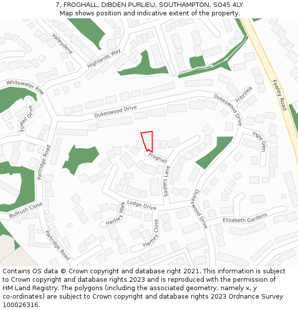 7, FROGHALL, DIBDEN PURLIEU, SOUTHAMPTON, SO45 4LY: Location map and indicative extent of plot