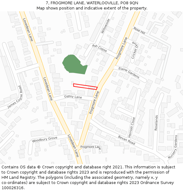 7, FROGMORE LANE, WATERLOOVILLE, PO8 9QN: Location map and indicative extent of plot