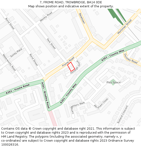 7, FROME ROAD, TROWBRIDGE, BA14 0DE: Location map and indicative extent of plot