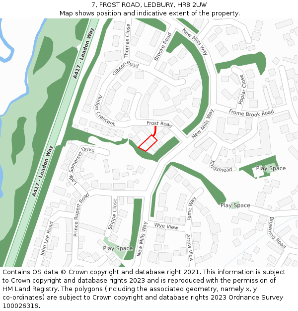 7, FROST ROAD, LEDBURY, HR8 2UW: Location map and indicative extent of plot