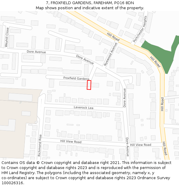 7, FROXFIELD GARDENS, FAREHAM, PO16 8DN: Location map and indicative extent of plot