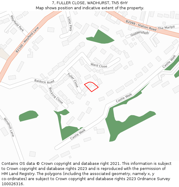 7, FULLER CLOSE, WADHURST, TN5 6HY: Location map and indicative extent of plot