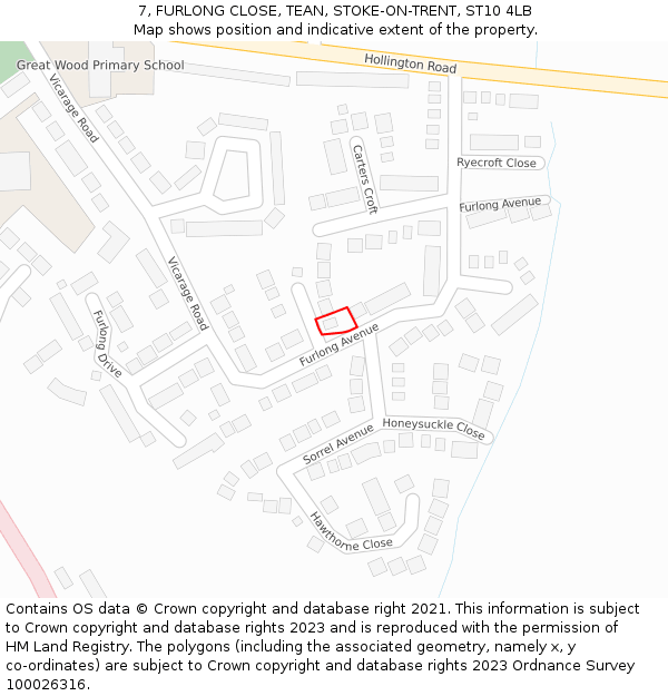 7, FURLONG CLOSE, TEAN, STOKE-ON-TRENT, ST10 4LB: Location map and indicative extent of plot