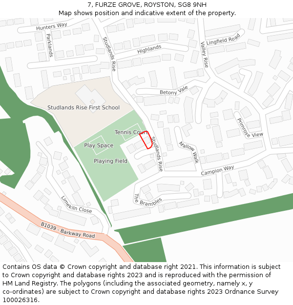 7, FURZE GROVE, ROYSTON, SG8 9NH: Location map and indicative extent of plot