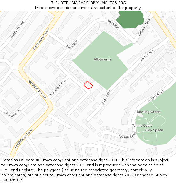 7, FURZEHAM PARK, BRIXHAM, TQ5 8RG: Location map and indicative extent of plot