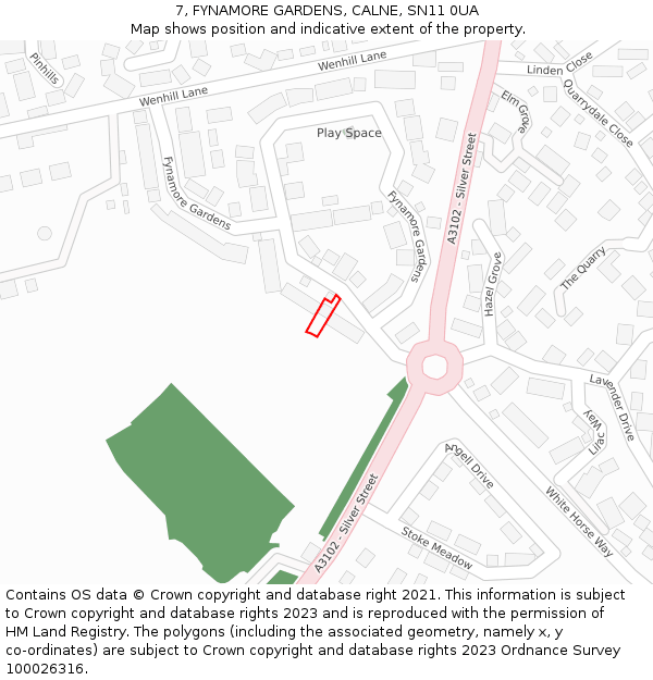 7, FYNAMORE GARDENS, CALNE, SN11 0UA: Location map and indicative extent of plot