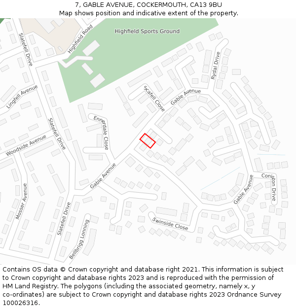 7, GABLE AVENUE, COCKERMOUTH, CA13 9BU: Location map and indicative extent of plot