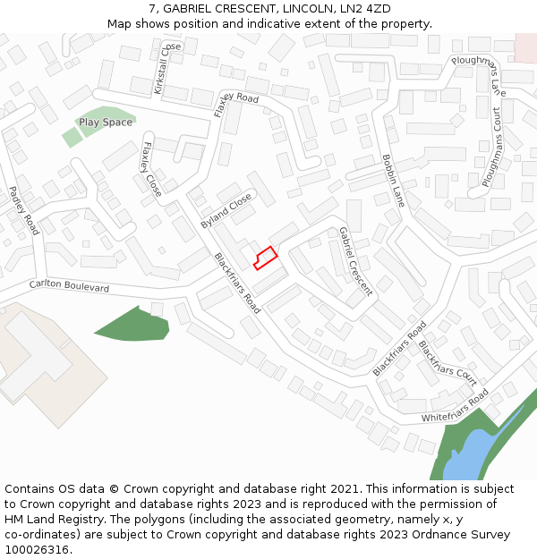 7, GABRIEL CRESCENT, LINCOLN, LN2 4ZD: Location map and indicative extent of plot