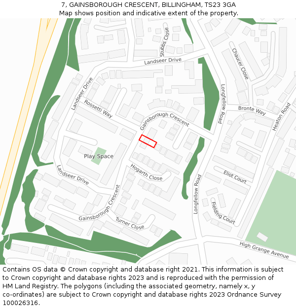 7, GAINSBOROUGH CRESCENT, BILLINGHAM, TS23 3GA: Location map and indicative extent of plot