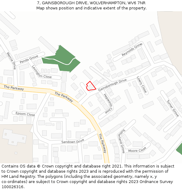 7, GAINSBOROUGH DRIVE, WOLVERHAMPTON, WV6 7NR: Location map and indicative extent of plot