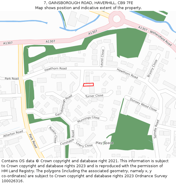 7, GAINSBOROUGH ROAD, HAVERHILL, CB9 7FE: Location map and indicative extent of plot